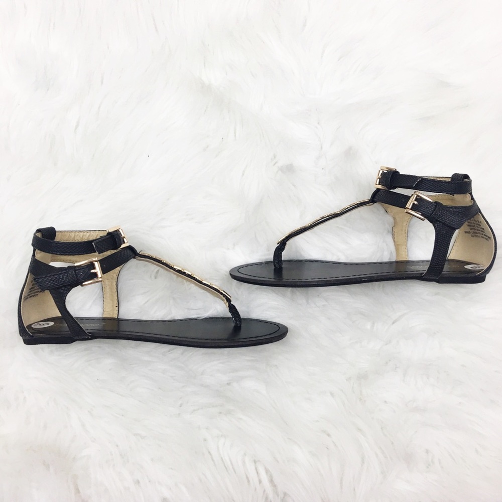 Shoe Dazzle | Black Gold Double Strap Sandals - K1